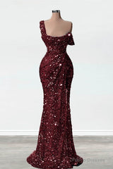 Mermaid One Shoulder Slit Sequin Prom Dress