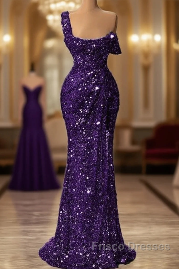 Mermaid One Shoulder Slit Sequin Formal Prom Dress