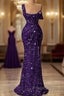 Mermaid One Shoulder Slit Sequin Formal Prom Dress