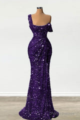 Mermaid One Shoulder Slit Sequin Prom Dress