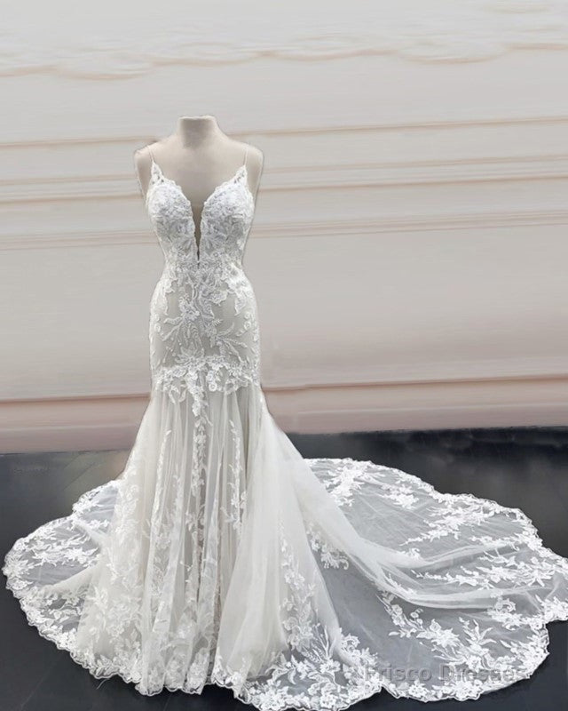 Mermaid Open Back Wedding Dress Sweep Train Appliques Secondary image