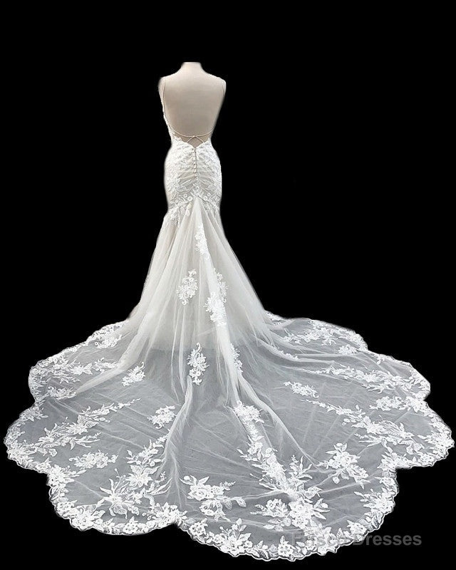 Mermaid Open Back Wedding Dress Sweep Train Appliques Main image
