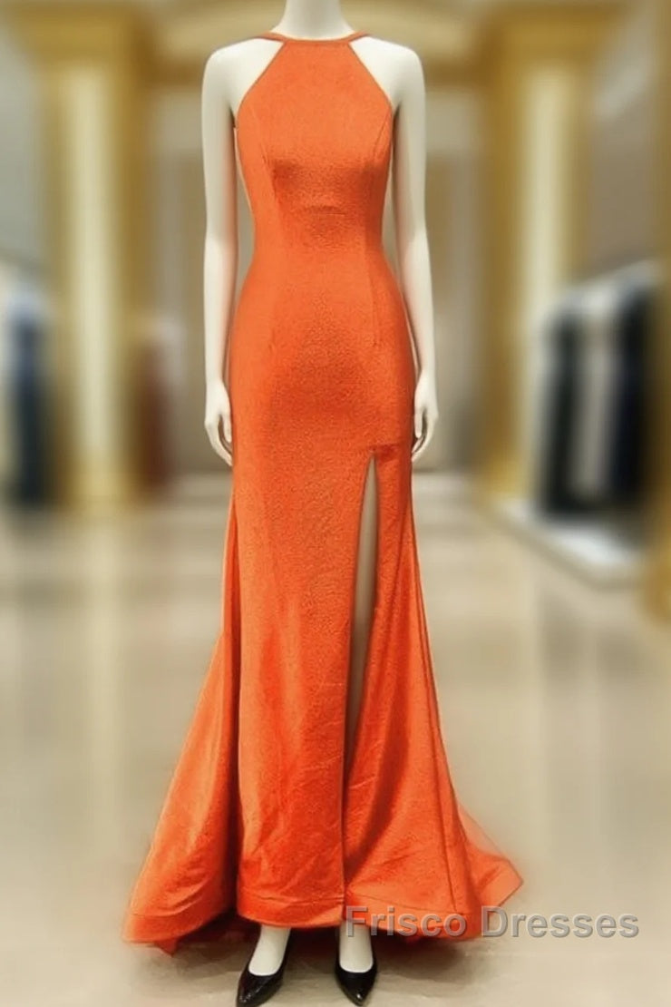 Mermaid Orange Formal Prom Dress Halter Neck Split Main image