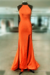Mermaid Orange Prom Dresses Halter Neck Split