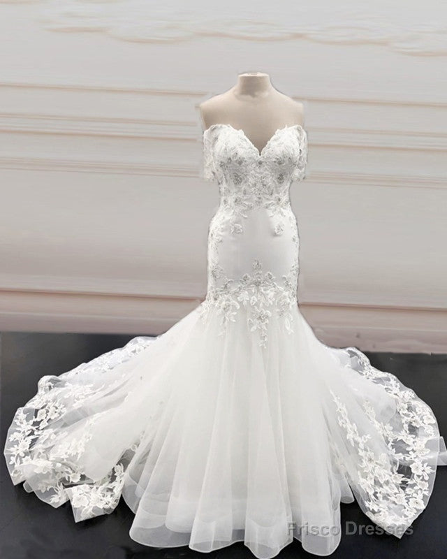 Mermaid Organza Wedding Dress Ruffles Off Shoulder Embroidery Main image