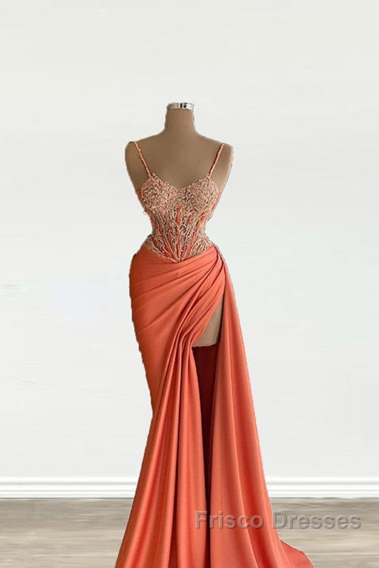Mermaid Peach Formal Prom Dress Appliques With Slit Secondary image