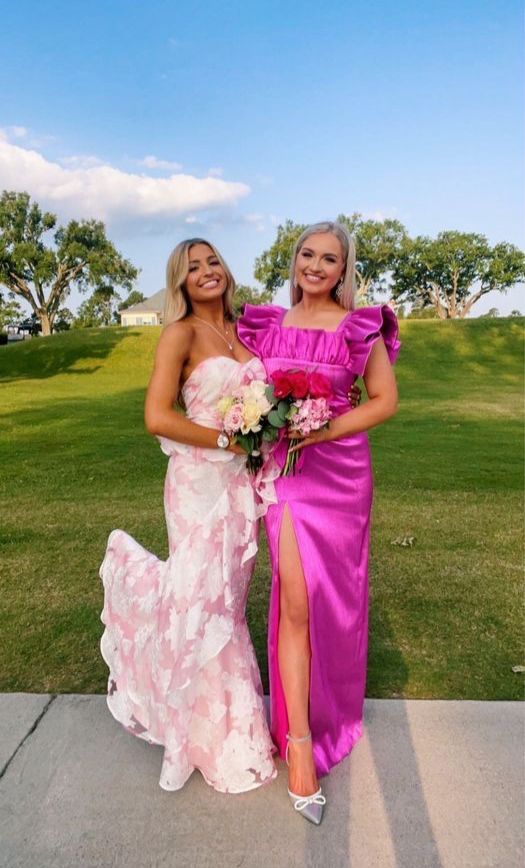 Pink Fashion Elegant Off-Shoulder Printed Floral Mermaid Slim Fit Long Ruffled Ball Gown Evening Dress Formal Party Dress Secondary image