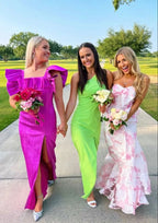 Pink Fashion Elegant Off-Shoulder Printed Floral Mermaid Slim Fit Long Ruffled Ball Gown Evening Dress Formal Party Dress