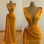 Mermaid Formal Prom Dress Deep Neck Sexy Satin Formal Dress Cheap Sweep Cocktail Dress