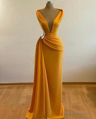 Mermaid Prom Dresses Deep Neck Sexy Satin Evening Dress Cheap Sweep Cocktail Dress