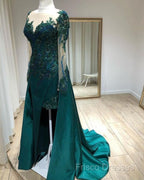 Mermaid Formal Prom Dress Lace Beaded Sheer Long Sleeves