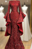 Mermaid Red Long Formal Prom Dress, Sequin Formal Dress