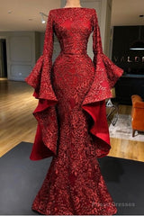 Mermaid Red Long Prom Dress, Sequin Formal Dress