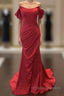 Mermaid Red Satin Corset Dress Off The Shoulder