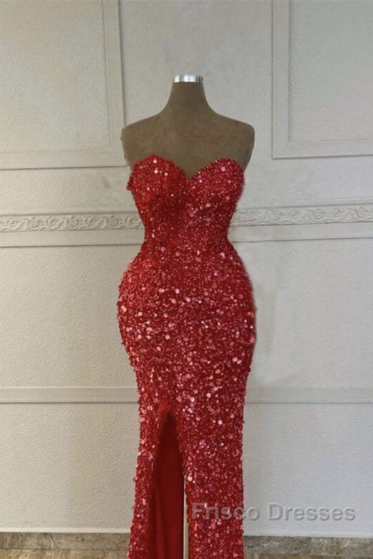 Mermaid Red Sequin Strapless Gown Secondary image