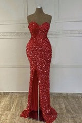 Mermaid Red Sequin Strapless Gown