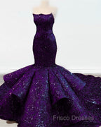 Mermaid Ruffles Strapless Sequins Pattern Dress