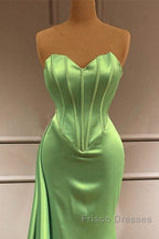 Mermaid Sage Green Corset Satin Formal Prom Dress