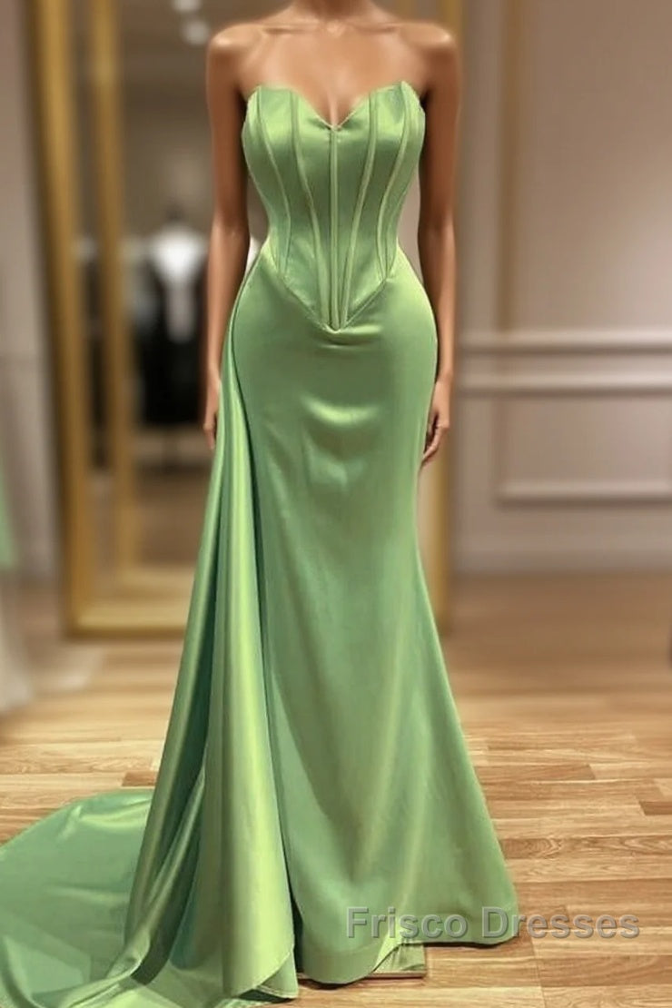 Mermaid Sage Green Corset Satin Formal Prom Dress Main image