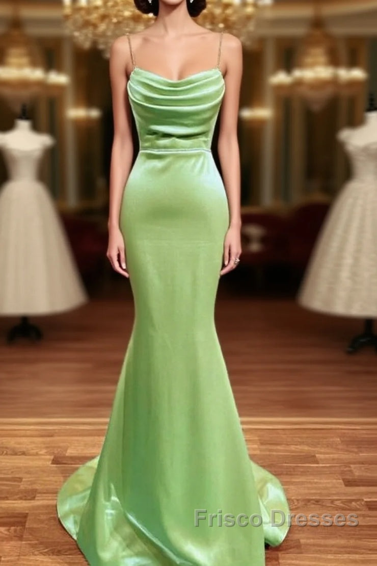 Mermaid Sage Green Spandex Dress Cowl Neck Main image