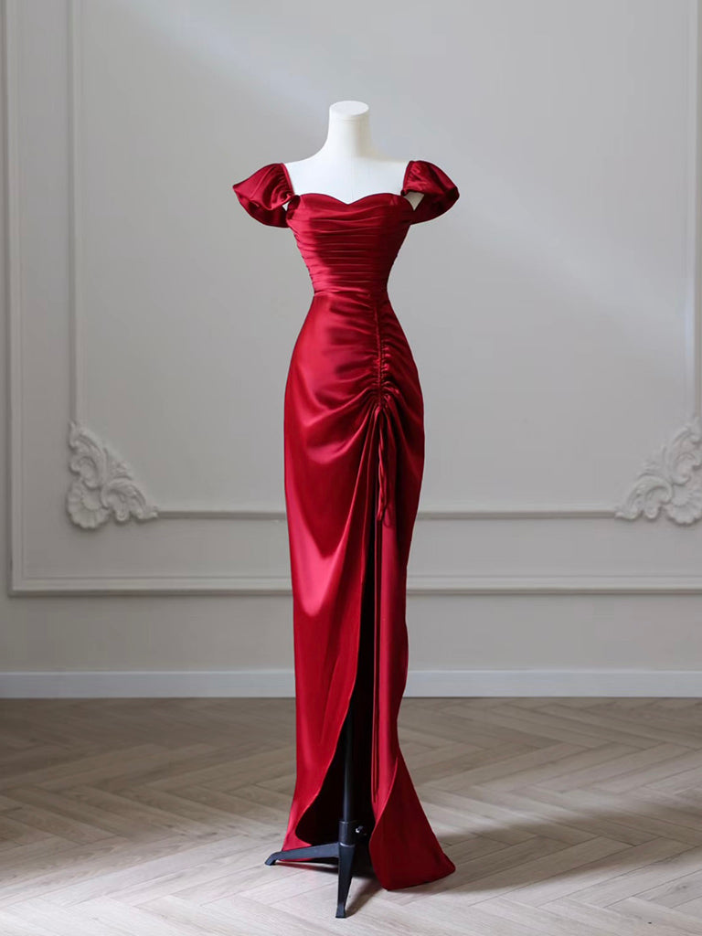 Mermaid Satin Burgundy Long Prom Dress, Mermaid Burgundy Long Formal Dress Main image