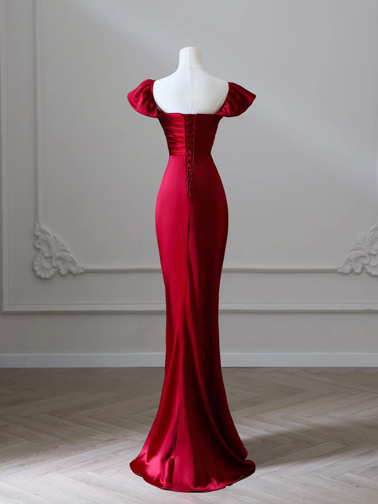 Mermaid Satin Burgundy Long Prom Dress, Mermaid Burgundy Long Formal Dress Secondary image