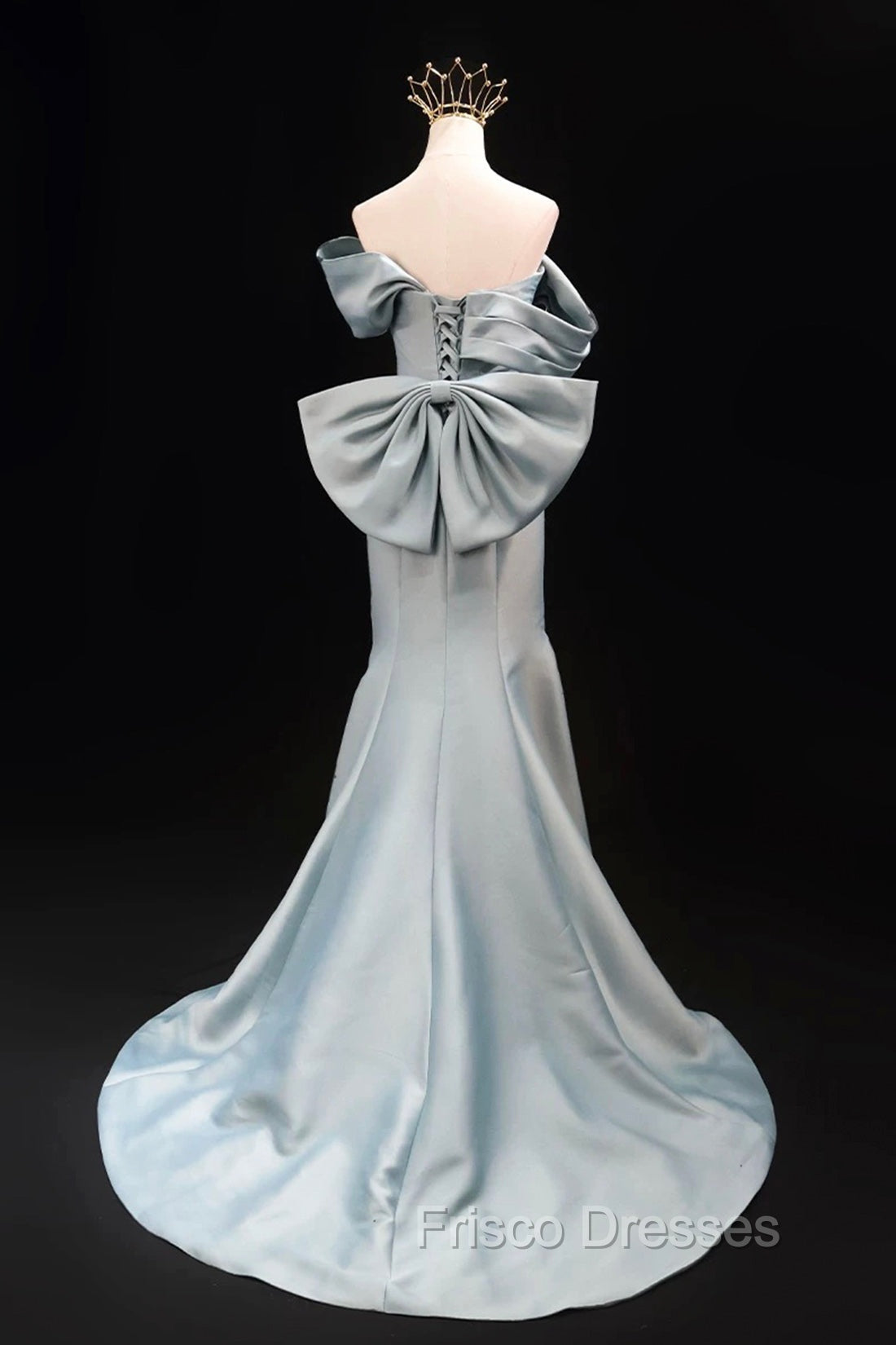 Mermaid Satin Floor Length Formal Prom Dress, Blue Off The Shoulder Evening Party Dress Secondary image