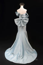 Mermaid Satin Floor Length Formal Prom Dress, Blue Off The Shoulder Evening Party Dress