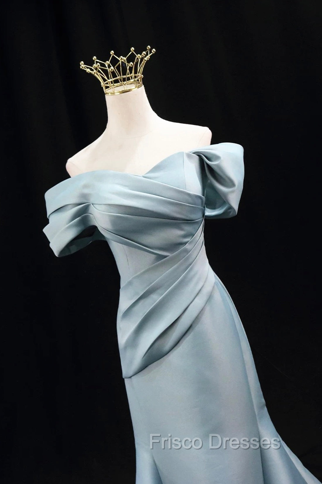 Mermaid Satin Floor Length Formal Prom Dress, Blue Off The Shoulder Evening Party Dress
