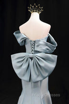 Mermaid Satin Floor Length Formal Prom Dress, Blue Off The Shoulder Evening Party Dress
