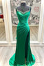 Mermaid Satin Long Prom Dress, Green Satin Evening Dress with Beaded