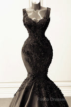 Mermaid Satin Spaghetti Straps Dress With 3D Flowers