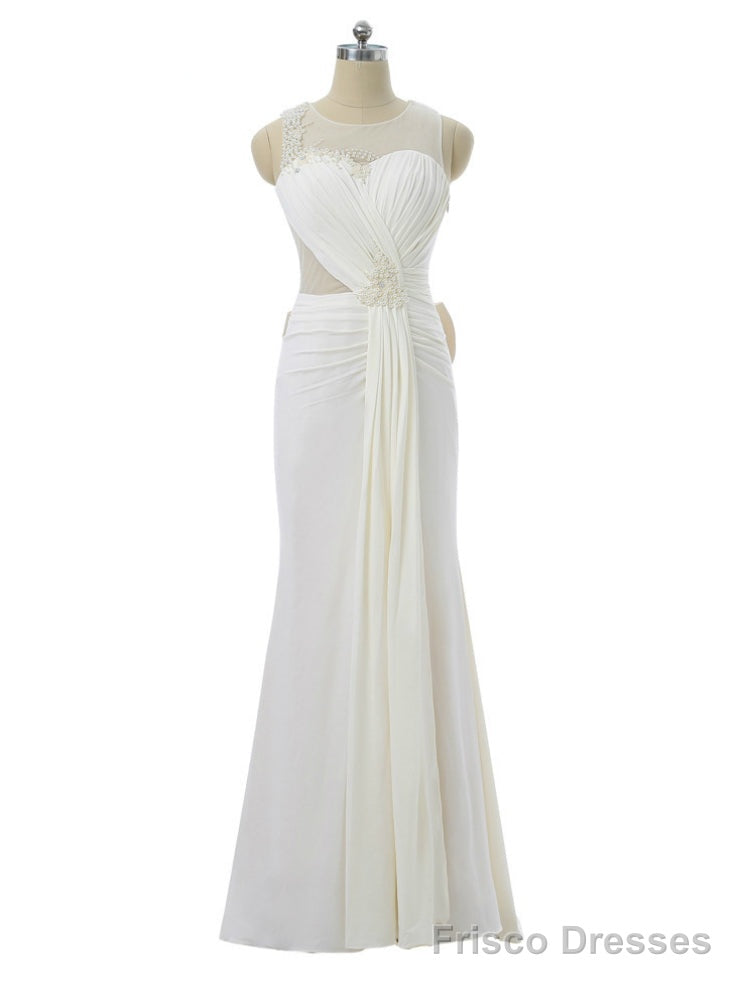 Mermaid Scoop Chiffon Pearls Bow See Through Long Evening Dresses Main image