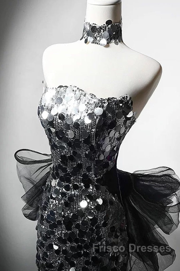 Mermaid Sequin Tulle Black Long Formal Prom Dress, Black Long Formal Dress