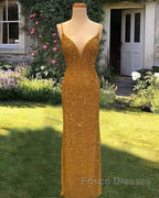 Mermaid Sequined Beaded V-Neck Formal Dress