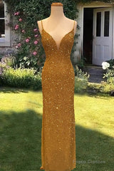 Mermaid Sequined Beaded V-Neck Formal Dress