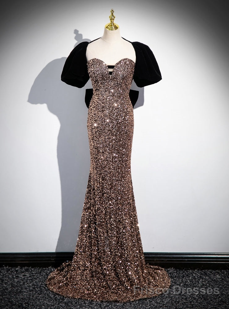 Mermaid Sequins Black Velvet Short Sleeve Prom Dress Main image