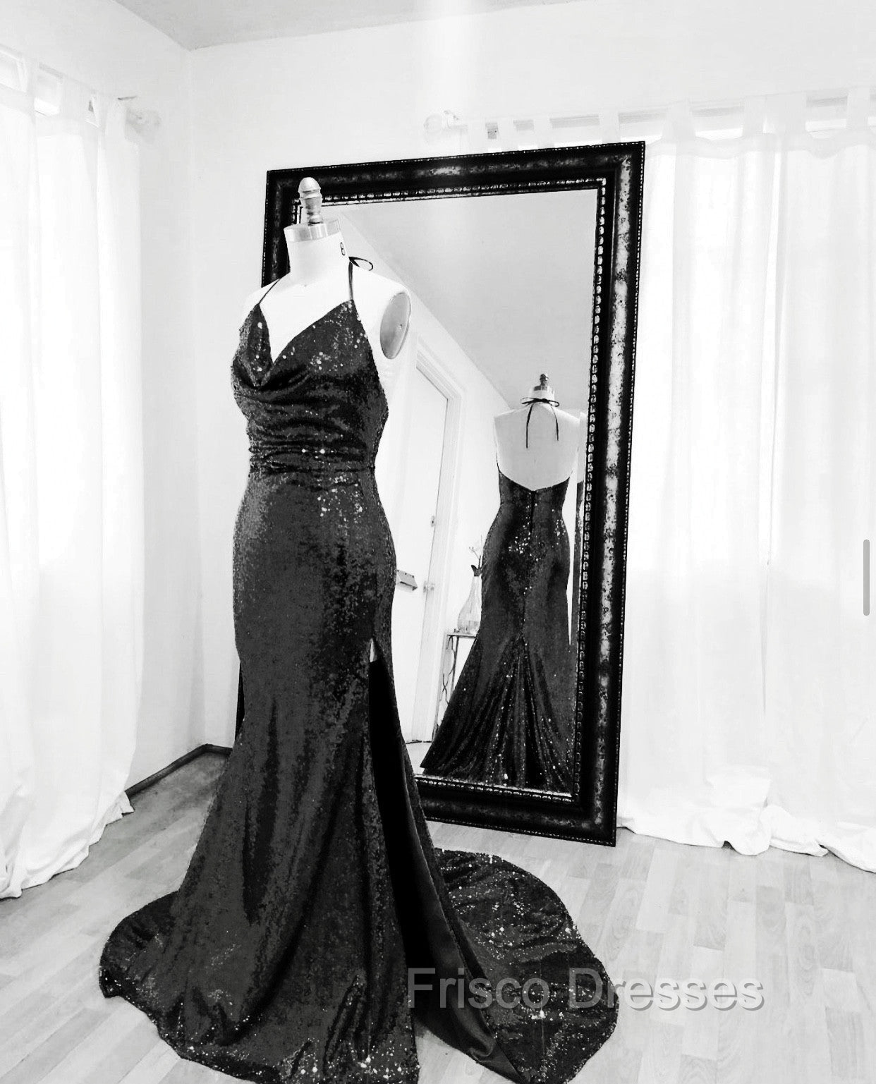 Mermaid Sequins Bridesmaid Dress Cowl Neck