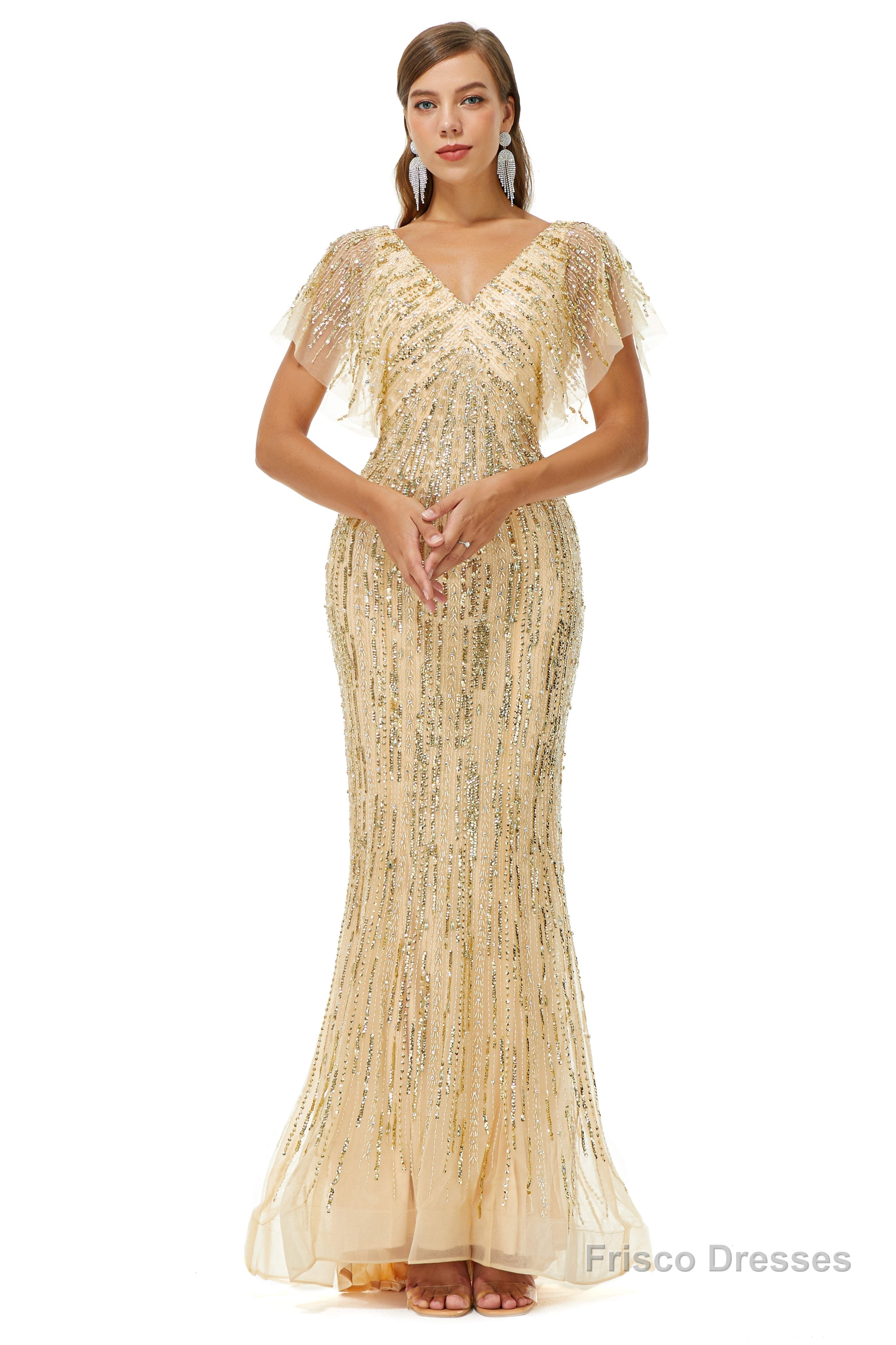 Mermaid Sequins V-neck Bat Sleeve Prom Dresses Secondary image