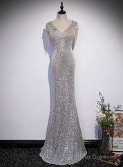 Mermaid Sequins V-neck Beading Prom Dress