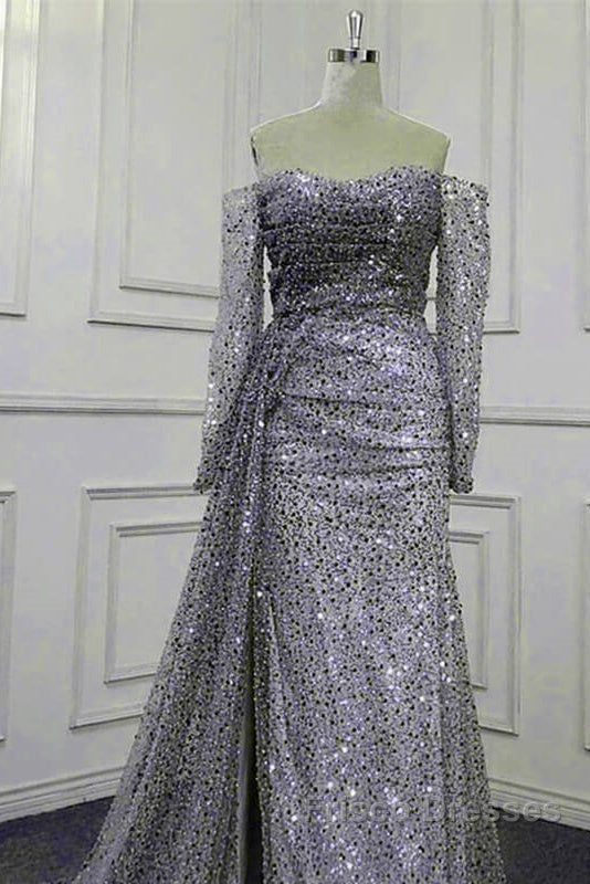 Mermaid Silver Sequin Beaded Off Shoulder Dress Secondary image