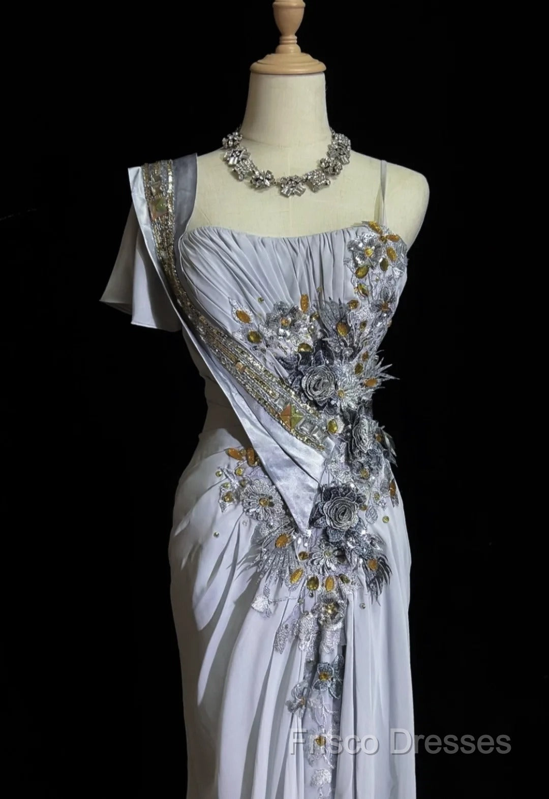 Mermaid Spaghetti Strap Chiffon Beaded Sequin Long Formal Prom Dress Embroidered Applique Formal Gown Secondary image