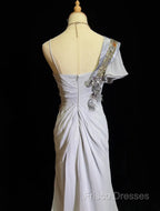 Mermaid Spaghetti Strap Chiffon Beaded Sequin Long Formal Prom Dress Embroidered Applique Formal Gown