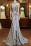 Mermaid Spaghetti Strap Chiffon Beaded Sequin Long Formal Prom Dress Embroidered Applique Formal Gown