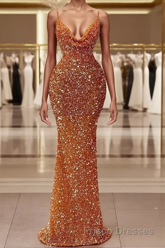 Mermaid Spaghetti strap Sequined Floor-length Sleeveless Elegant Formal Prom Dresses Main image