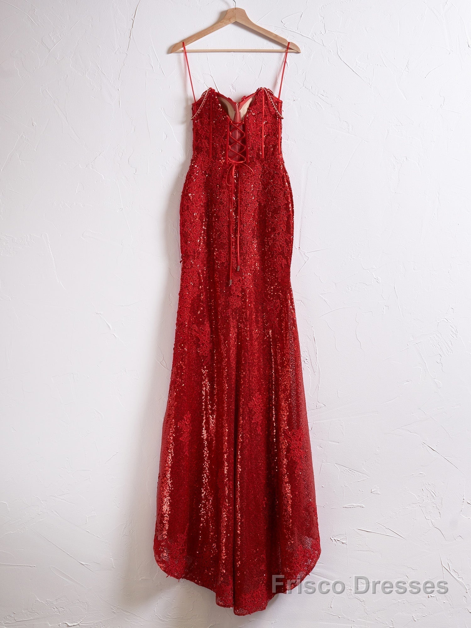 Mermaid Spaghetti Straps Appliques Prom Dress with Slit