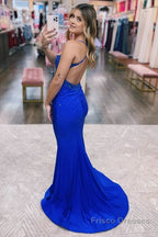 Mermaid Spaghetti Straps Dark Green Long Prom Dress with Appliques