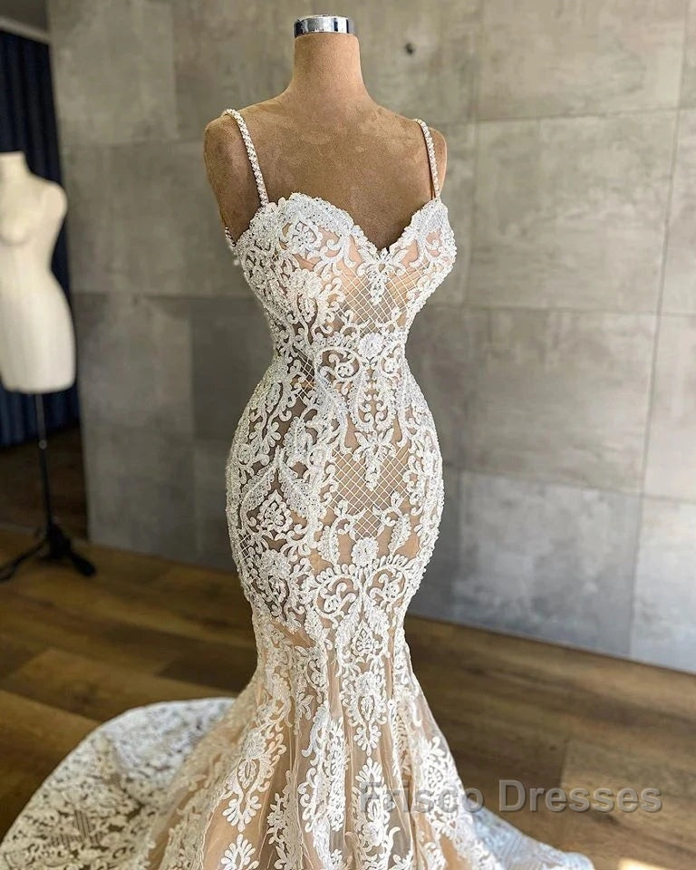 Mermaid Spaghetti-Straps Lace Sleeveless Wedding Dress Secondary image
