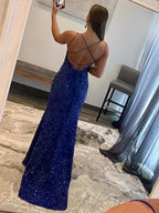 Mermaid Spaghetti Straps Long Sequins Prom Dress