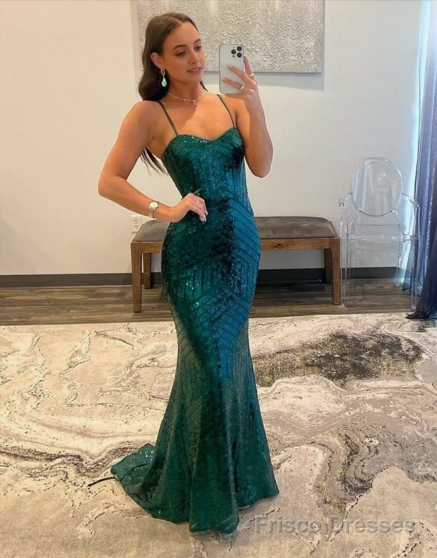 Mermaid Spaghetti Straps Sequin Prom Dress